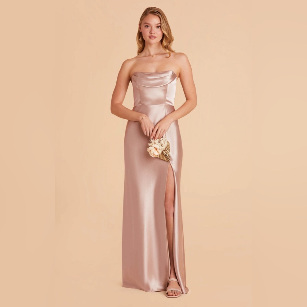 Birdy grey Mia convertible bridesmaid dress in shiny satin taupe.